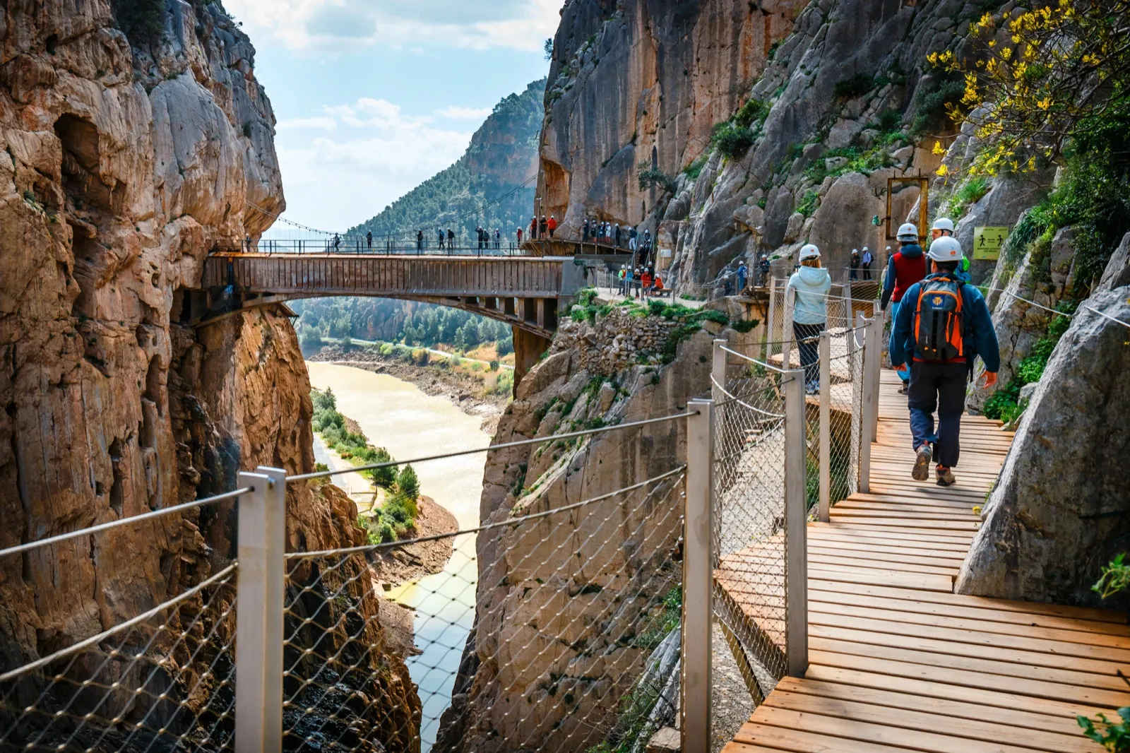 The Caminito del Rey boardwalk pinned to the cliffs of the El Chorro gorge